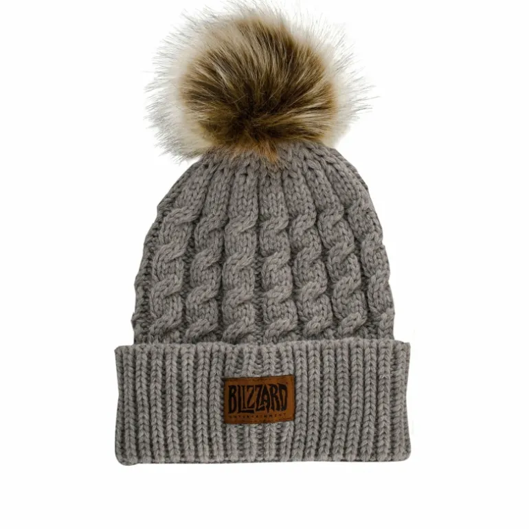 Apollo USA Blizzard Entertainment Grey Faux Fur Pom Beanie