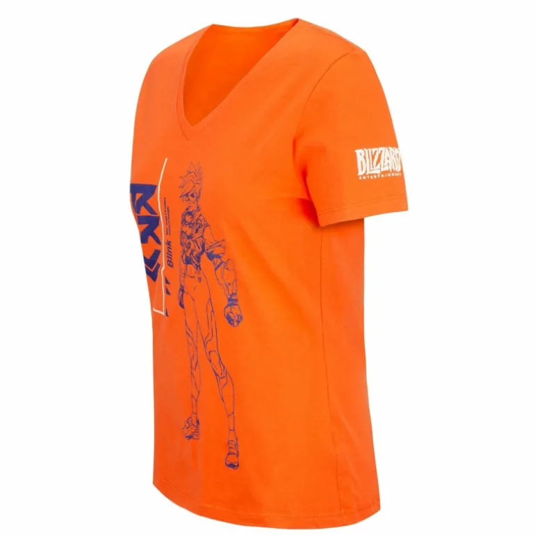 Women Fanatics Overwatch 2 Tracer Women's Orange V-Neck T-Shirt